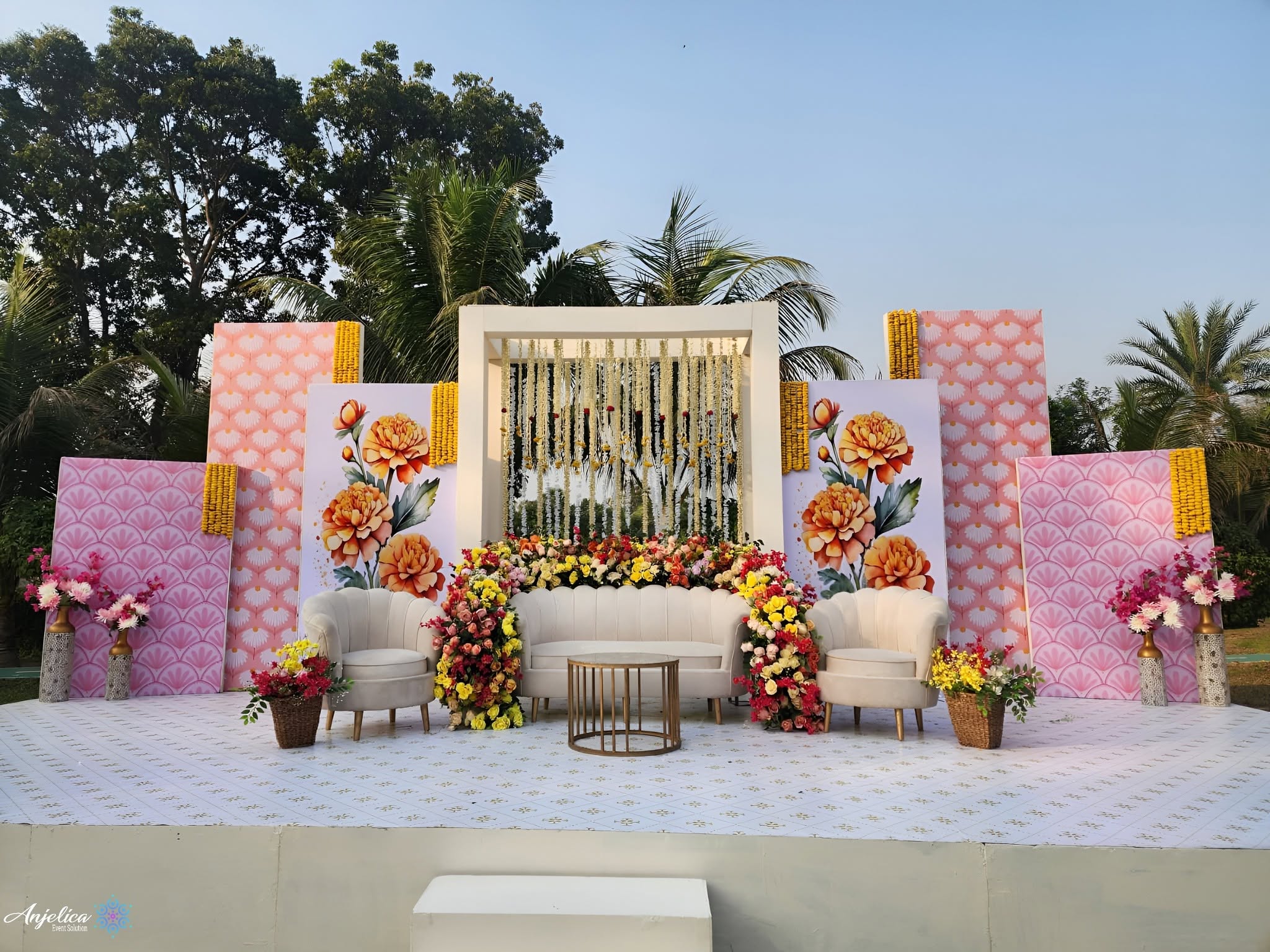Haldi ritual with bright florals